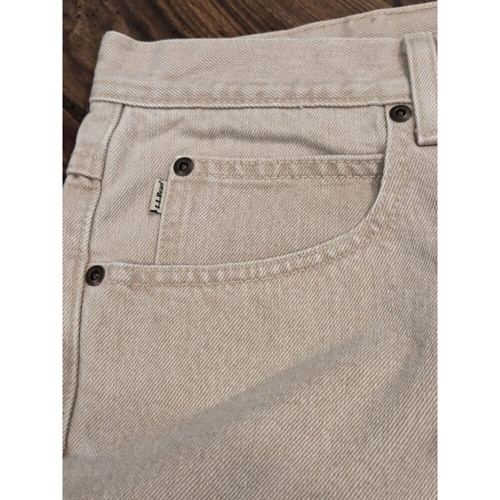 L.L.Bean Tan Flannel Lined Jeans Mens 42x29 Khaki Classic Fit Workwear Outdoor - Picture 5 of 14